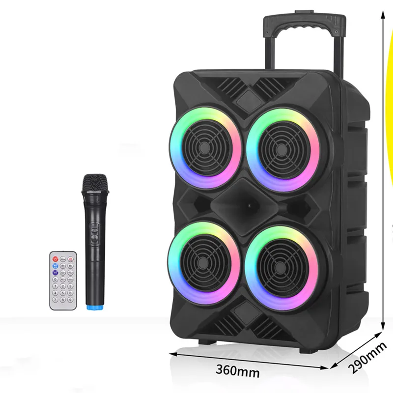 

80W high-power wireless Bluetooth speaker portable stereo subwoofer RGB color light radio square dance sound with microph