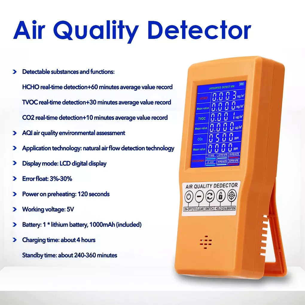 

Home Air Quality Detector Air Quality Tester CO2 Digital Rechargeable LCD Screen Analyzer