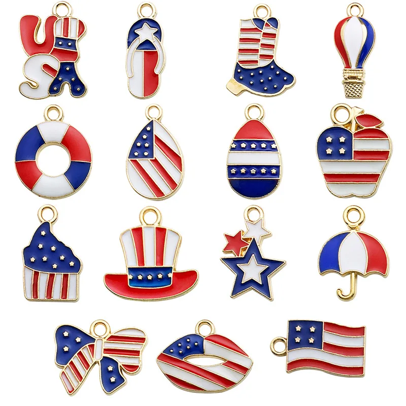 30pcs/Lot Mixed American Independence Day Flag Charms Pendants DIY Earring Necklace Jewelry Making Accessories Wholesale