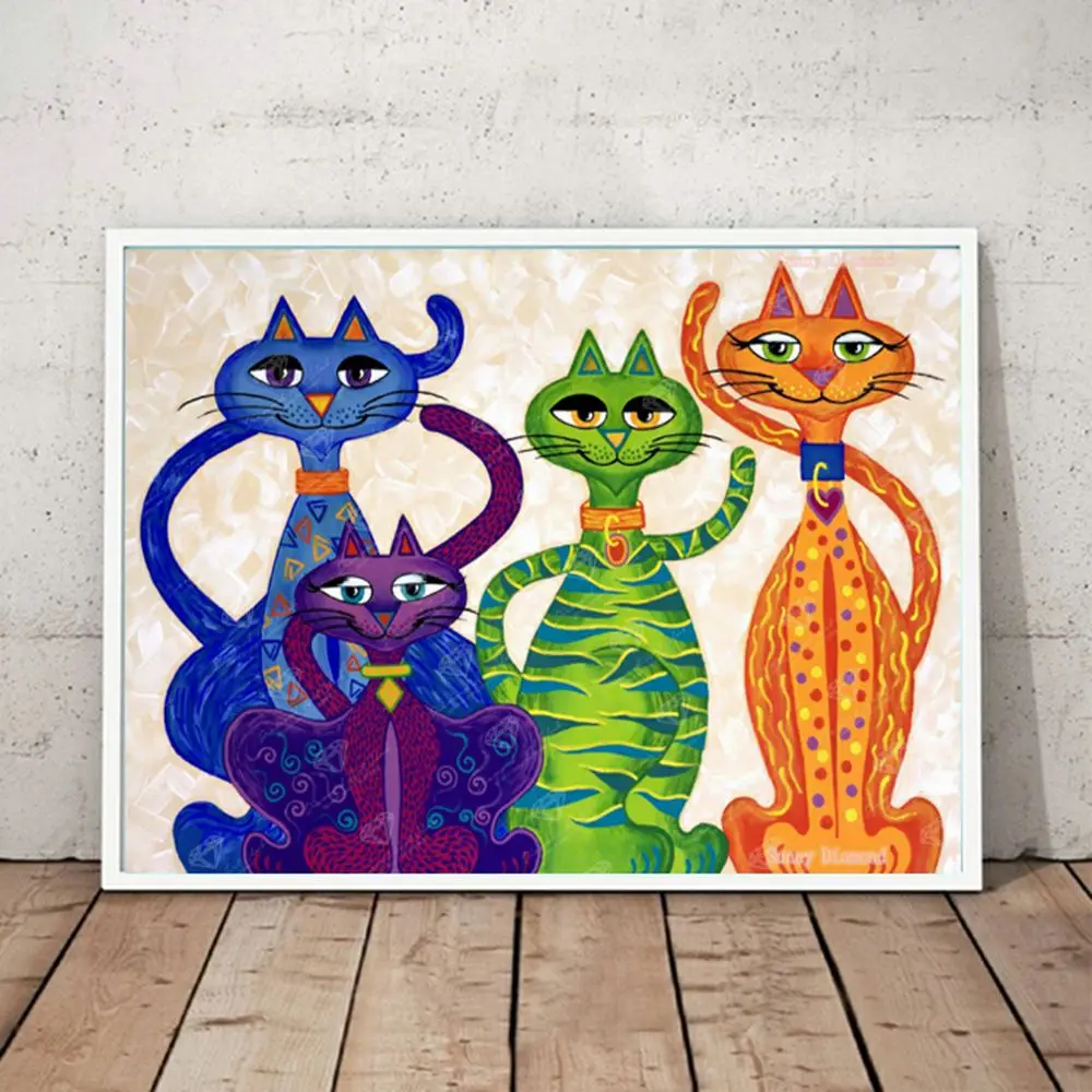 

Cute DIY Diamond Painting High Street Cats Art Full Drill 5D Cross Stitch Kits Embroidery Mosaic Picture Rhinestones Home Decor