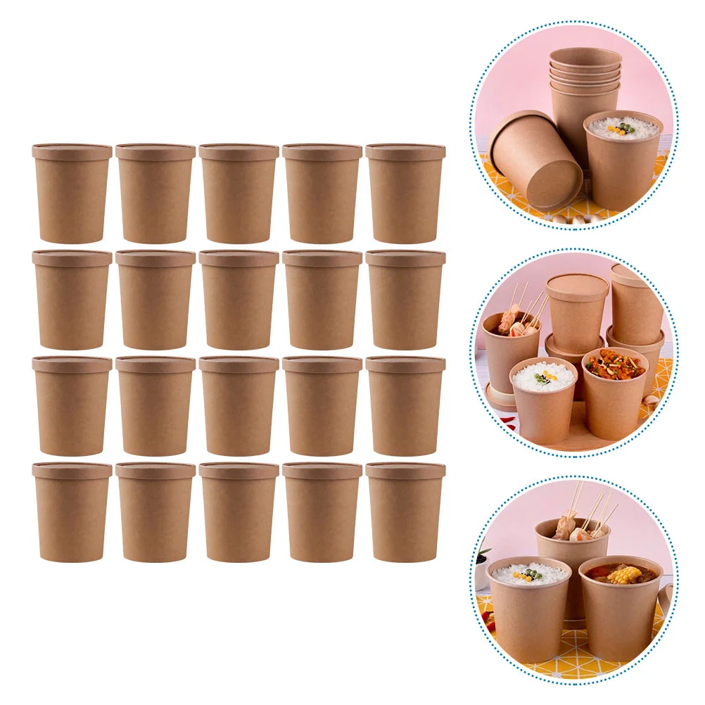 

25 Sets Paper Cups Cups with Lids Paper Porridge Bowl Paper Soup Containers