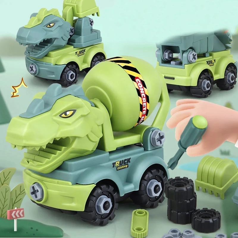 

DIY Dinosaur Engineering Car Children Construction Toy Excavator DumpTruck Educational Model Car Toy Christmas Gift for Kids Boy
