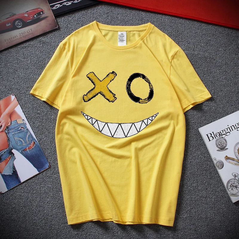 

Smiley Face Pattern Cotton Solid Color Men T-shirt Breathable Leisure Short-sleeved Tee High Qualtity Man Top Clothes Shirt Male