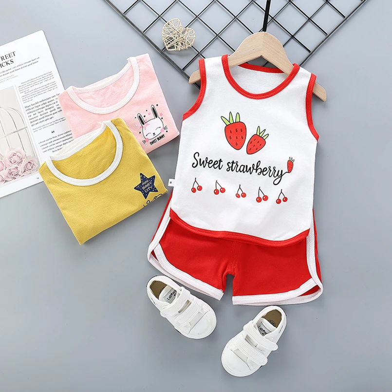 

Summer Vest Short Pants Clothing Set 2022 Cotton Boys Girls Suit Boutique Cartoon Letter Tracksuits Leisure Kids Clothes Outfits
