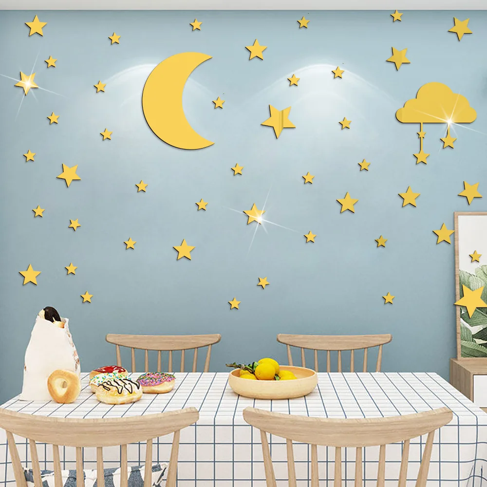

Acrylic star cloud moon combination 3D stereo mirror paste bedroom living room decoration removable wall paste