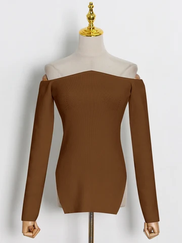 Женский Однотонный свитер TWOTWINSTYLE, вязаный пуловер с квадратным воротником и длинным рукавом, модная одежда 2022