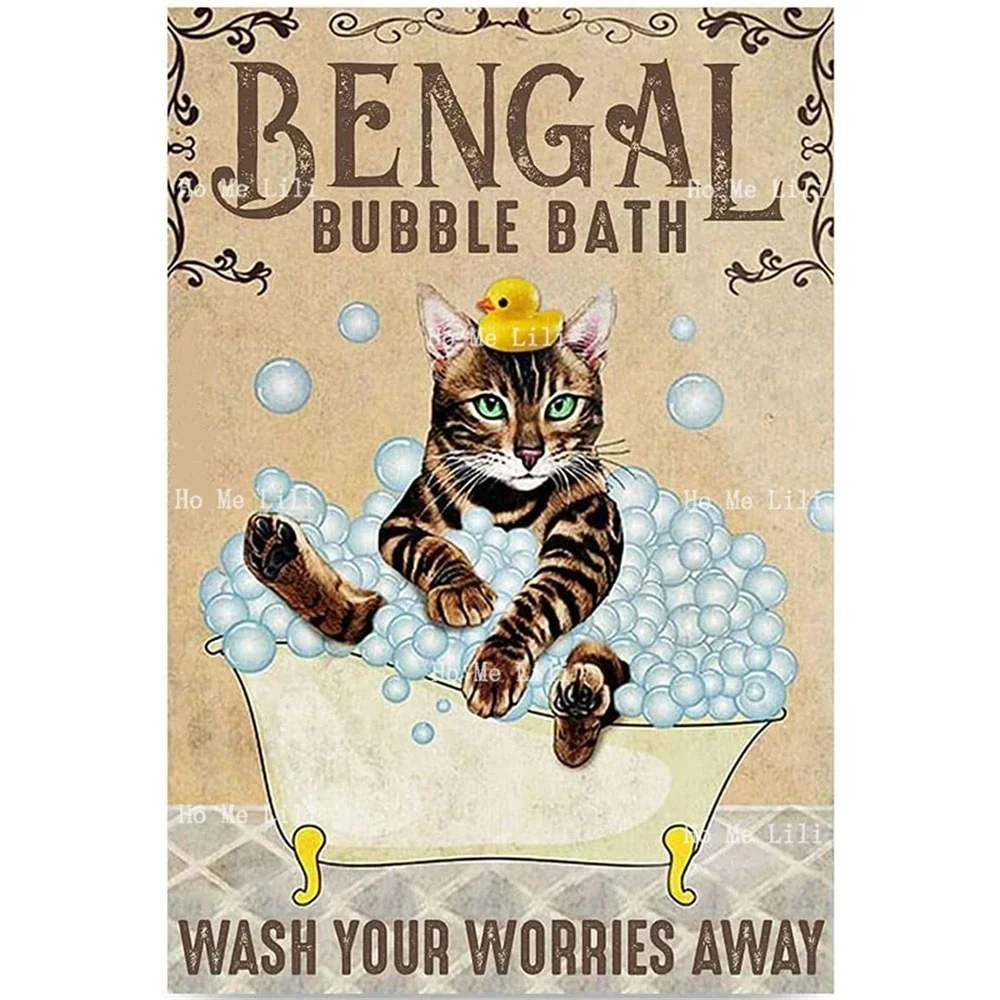 Ванна Кот Ретро Металлическая Оловянная Вывеска Бенгальский Пузырь Мыло Пена