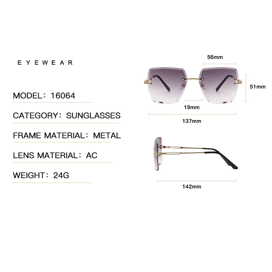 Очки солнцезащитные женские без оправы модные пикантные винтажные солнечные