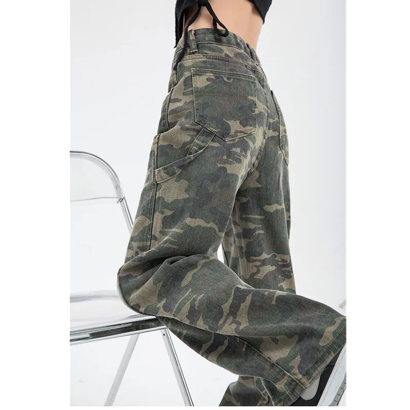 

2023Casual slim-fit pants, Women's Cargo Jeans High Waist Streetwear Baggy Straight Vintage Denim Trouser Camouflage Colors Wid