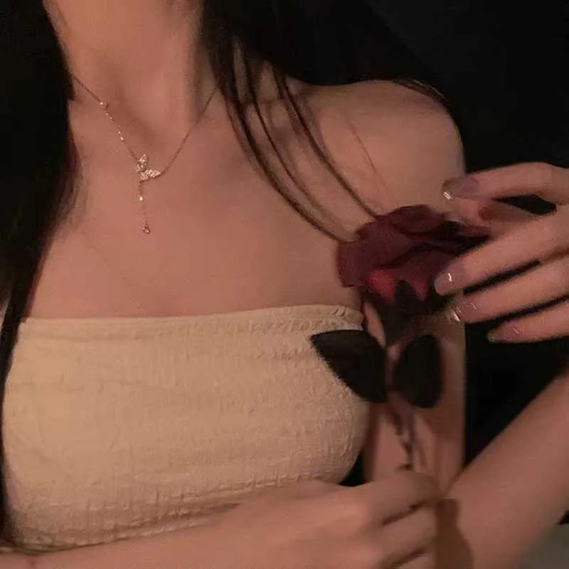 Чокер с подвеской-бабочкой из циркона роскошное ожерелье до ключиц серебряным