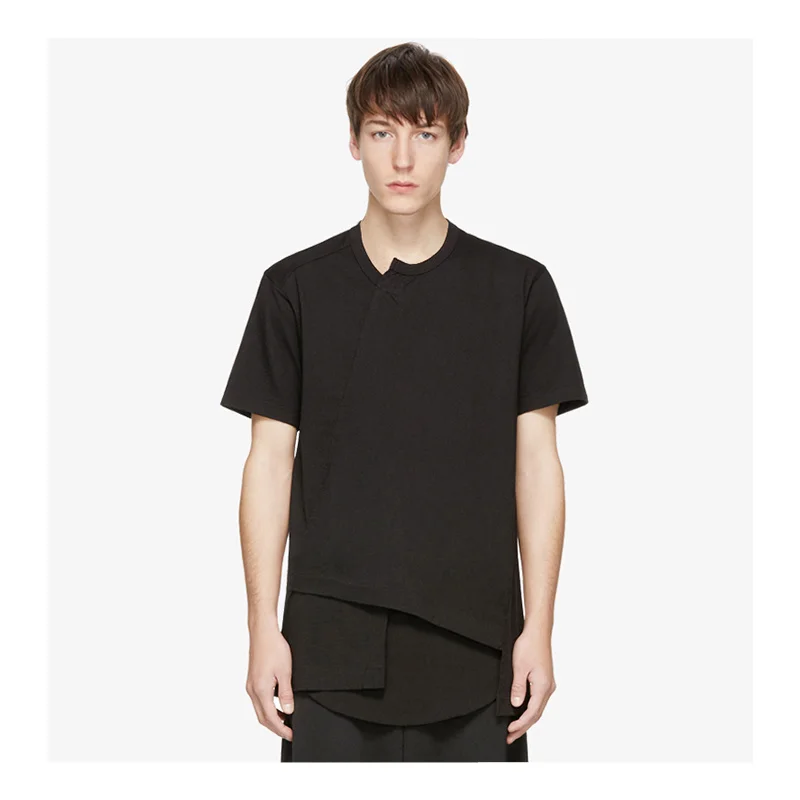 

Men Summer New Solid Fashion Short-sleeved T-shirt Male Two Irregular Design Loose Personality Trend O-neck Oversized t Shirts