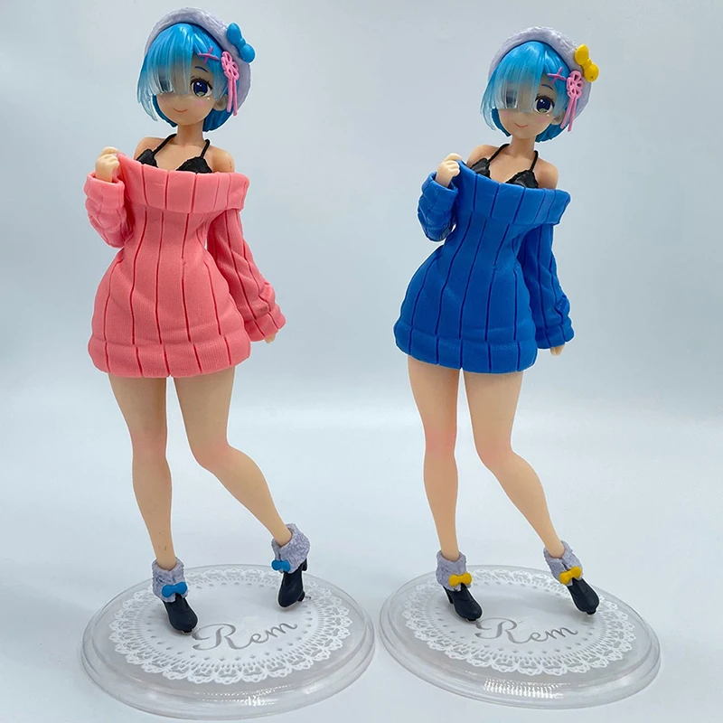 

23cm Anime Re:Life In A Different World From Zero Action Figure Rem Sweater Kawaii Girl Figurine PVC Collection Model Toy Gift