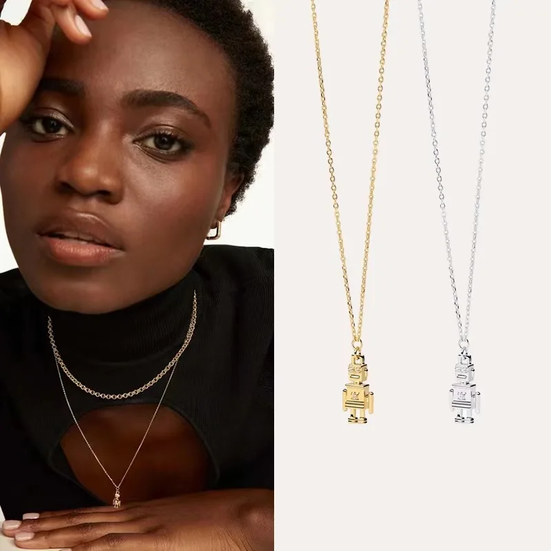 

YS 925 Sterling Robot Pendant Necklace Women's LuxuryFine Jewelry Rock Punk Jewelry