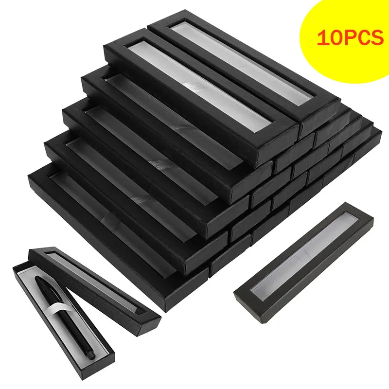 

10pcs Empty Pen Cases with Clear Lid Pen Display Boxes Black Ballpoint Pen Gift Box Pencil Boxes