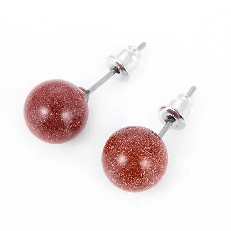 

Natural Stone Turquoise Tiger Eye Opal Ball Beads Stud Earrings Jewelry Unisex