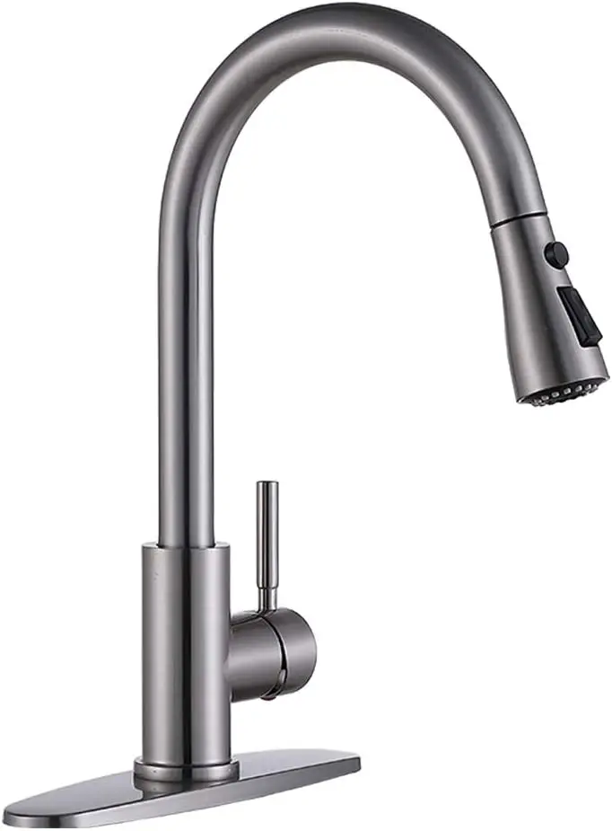 

High Arc Single Handle Brushed Nickel Pull Down Kitchen Faucet,Single Lever Stainless Steel Kitchen Sink Faucets