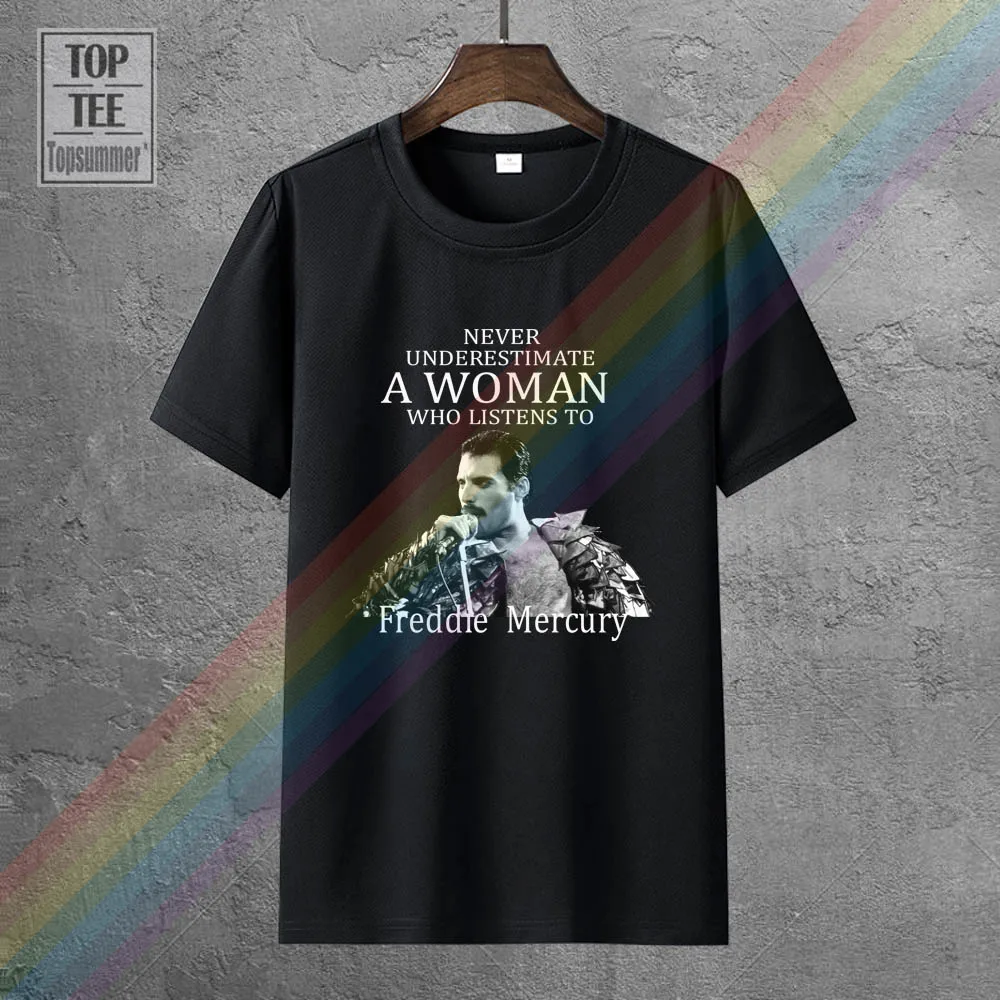 

A Woman Who Listens To Freddie Mercury T Shirt Black Cotton Full Size