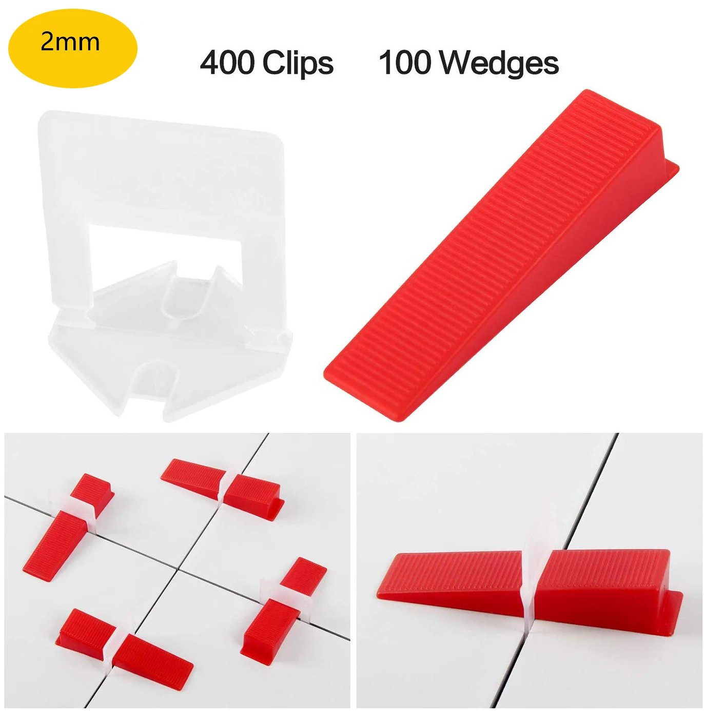 

2mm Tile Leveling System 400pcs Clips+100pcs Reusable Wedges Self Leveling Plastic Tile SpacersT Lock for Floor Wall Ceramics