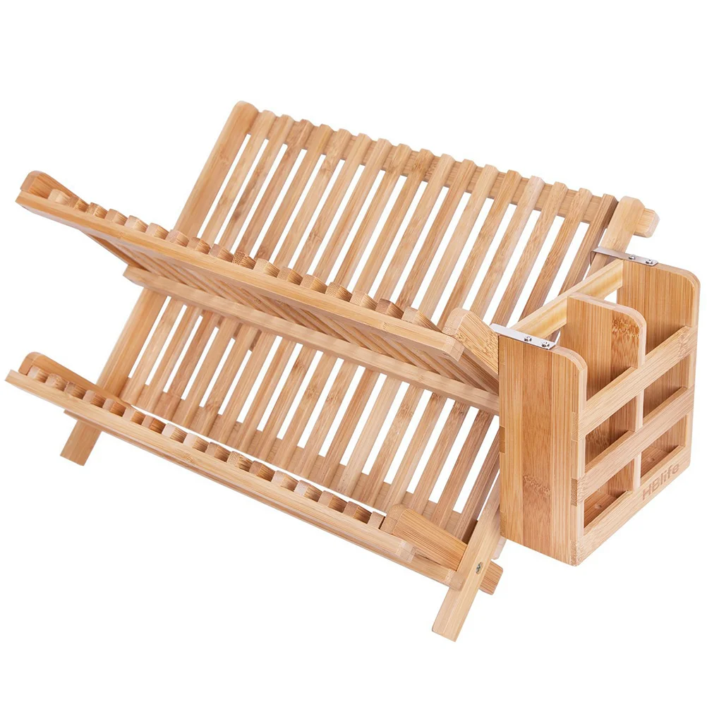 

Dish Drying Rack Cutlery Utensil Shelf Kitchen Bowl Holder Wooden Plate Rack
