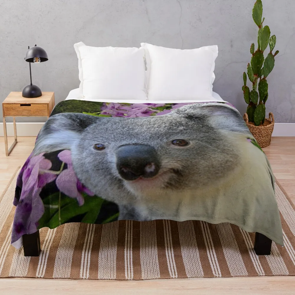 

Koala and Orchids Throw Blanket Thin wadding blanket