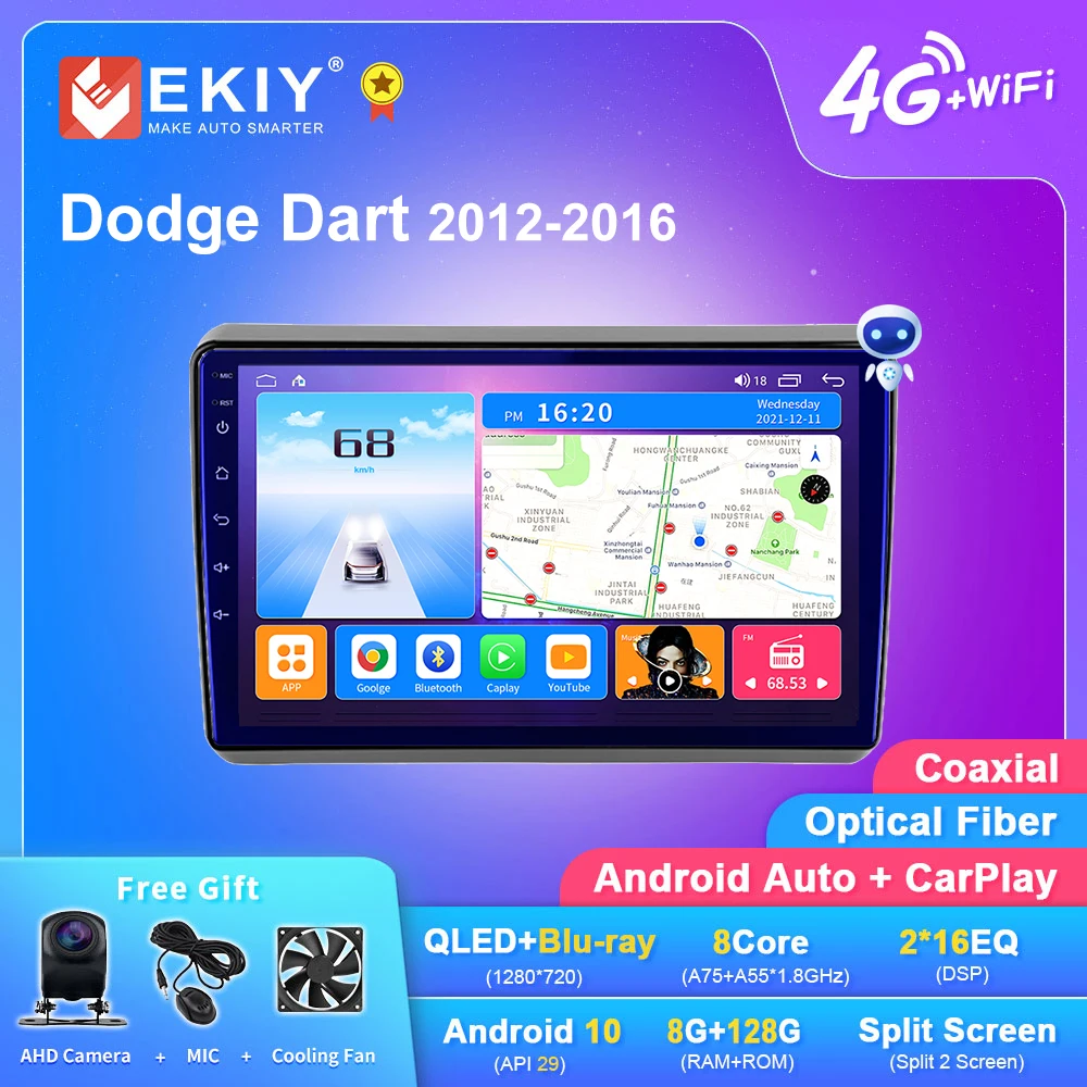 EKIY Android 10 Car Radio For Dodge Dart 2012-2016 GPS Navi Multimedia video Player Stereo Carplay Auto QLED DSP BT No 2 Din DVD
