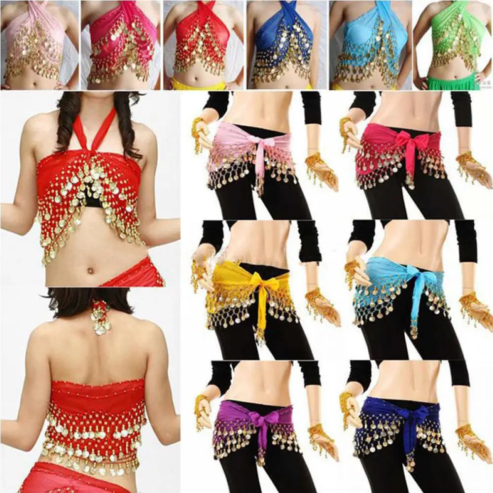 Belly Dance Costume Hip Scarves Skirt 3 Rows Wrap Young Girls  Egyptian Dancing Accessories for Women and Men