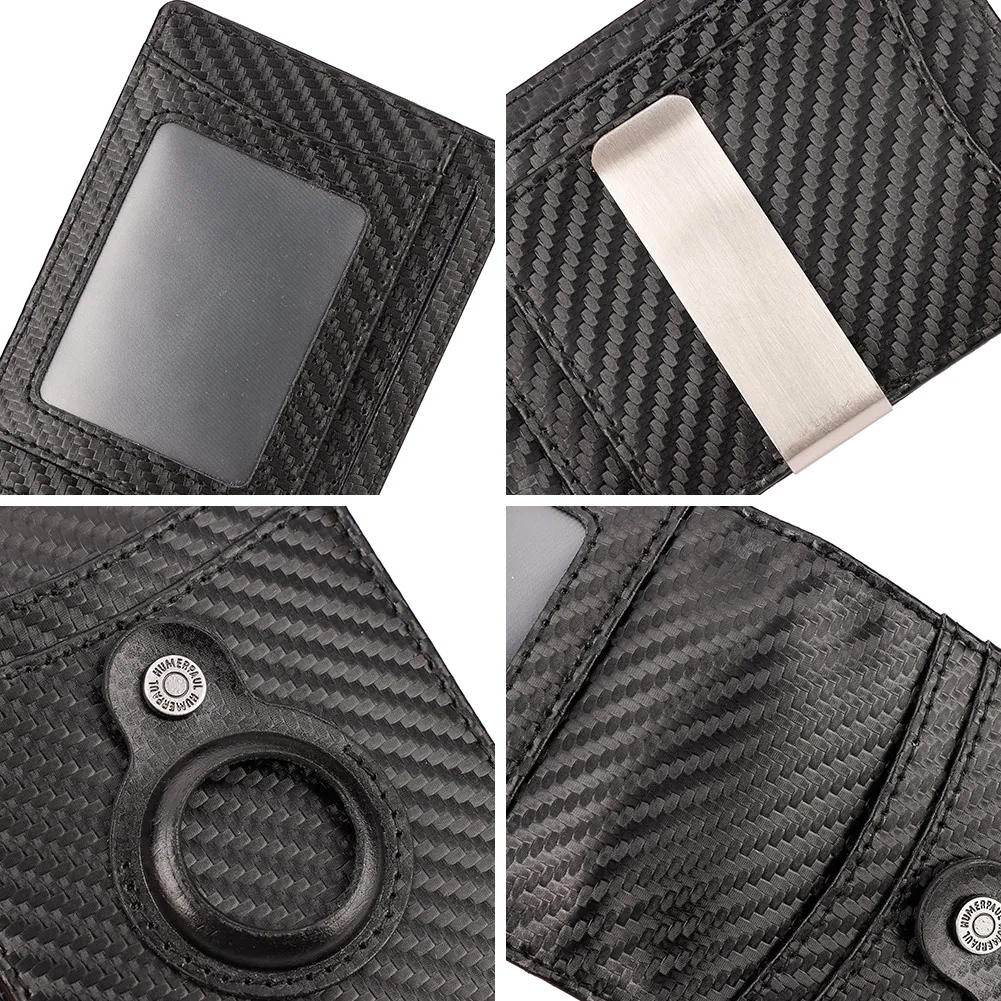 Carbon Firber AriTag Wallet with RFID Blocking Credit Card Holder Genuine Leather Anti-theft Brush Dollar Clip Bifold Male Slim