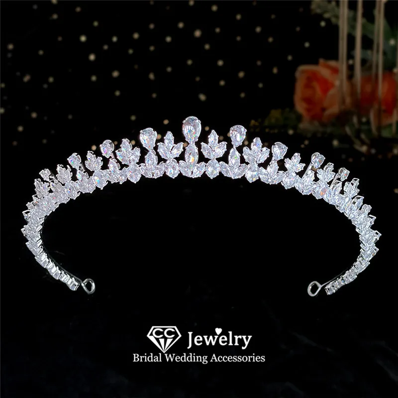 

CC свадебная корона, женские аксессуары для волос, свадебные повязки на голову, обручальные волосы в форме листьев, блестящие короны с кристаллами, головной убор YQ254