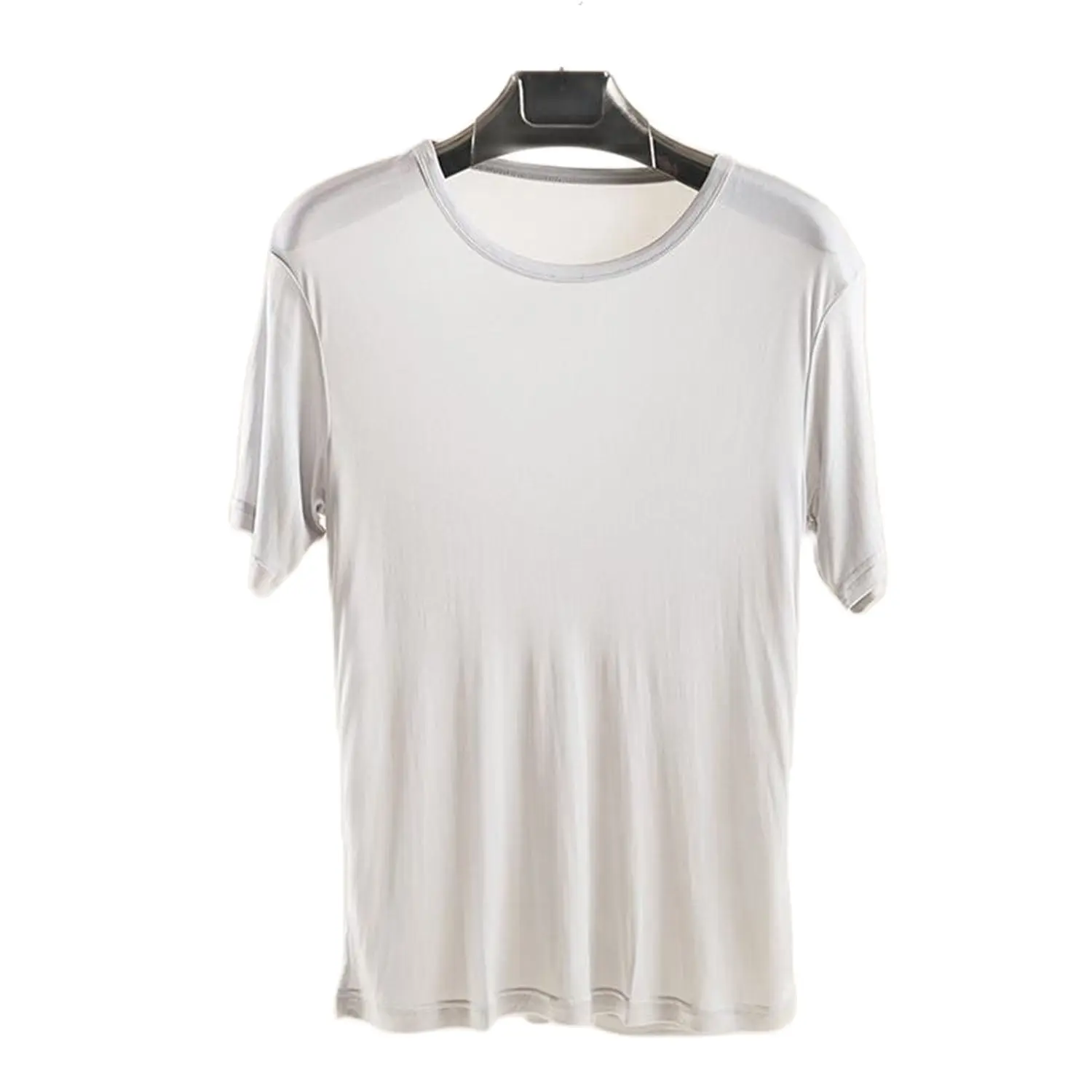 

Man Summer Hot Sale O-neck Solid 80% Silk Tops Male Spring Hot Sale Hedging Stretch Silk Tees Men Short Sleeve Silk Shirt