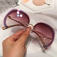 unique multi storey rimless round sunglasses for women new luxury brand gradient oversize sun glasses female alloy cat eye shade