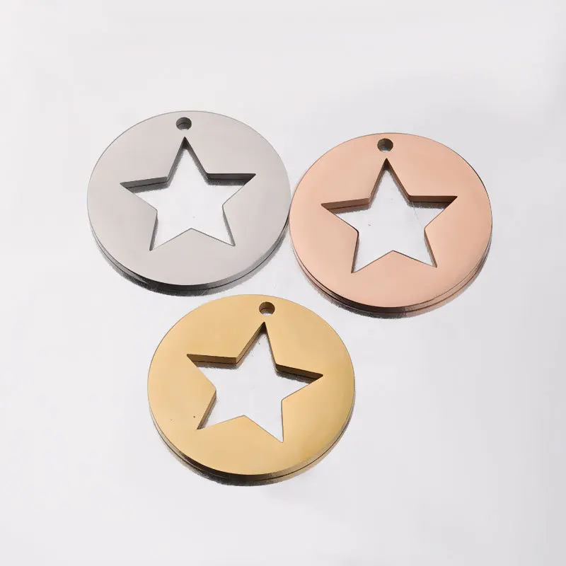 

200 шт., круглые полые пятиконечные серьги из нержавеющей стали