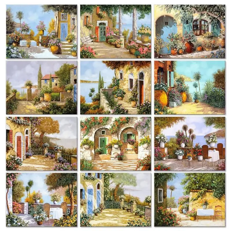 

GATYZTORY 60x75cm Painting By Numbers Frameless Country Yard Acrylic Paint By Numbers On Canvas DIY Handiwork Art Home Decor