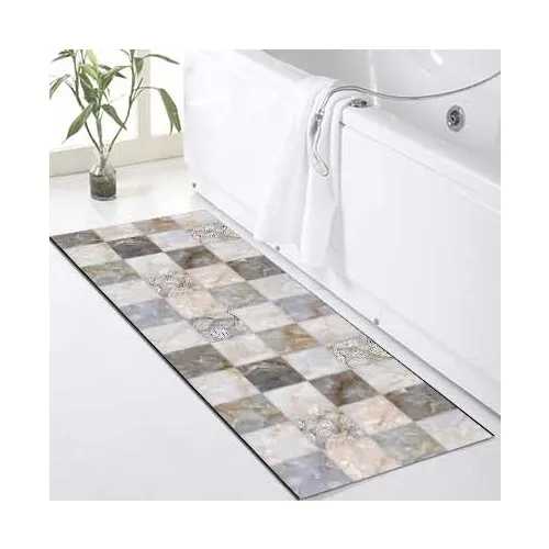 

Bath Mat Rug Water Absorbent Gray Marble Patterned Shower Tub Front English Quality