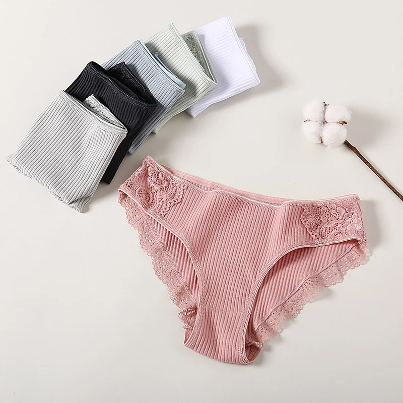 

Women Cotton Panties Trendy Lace Patchwork Briefs Low-Rise Threaded Breathable Underwear Female Comfortable Underpants Lingerie