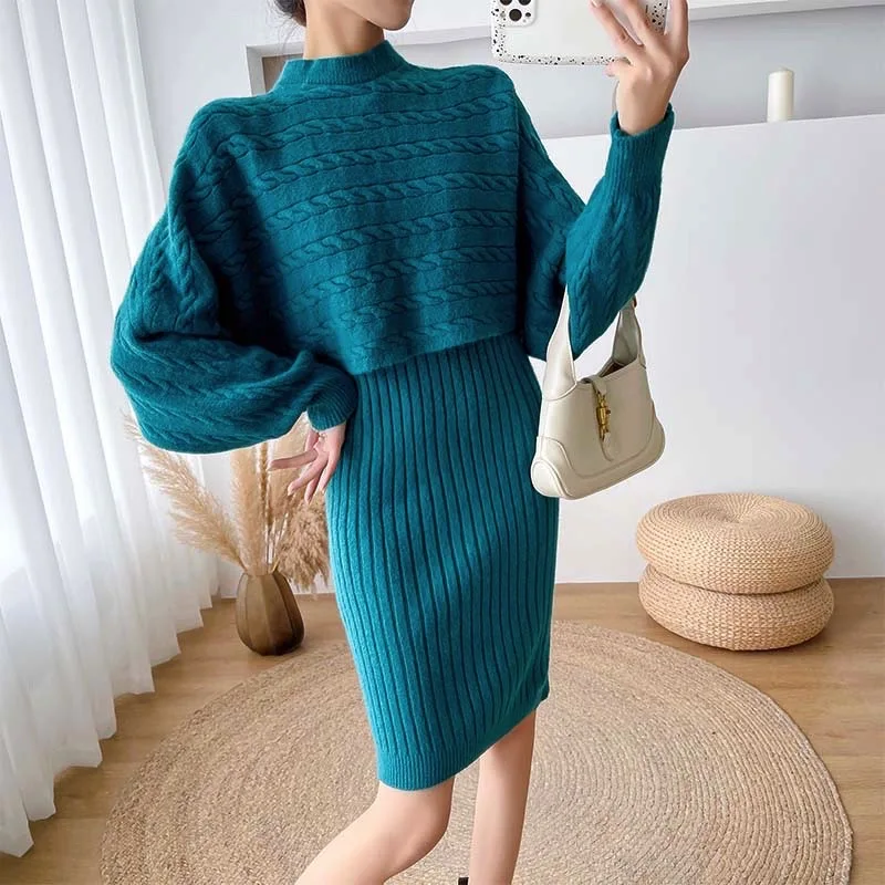 

Осенне-зимняя Корейская версия свитер от ветра женская Свободная блузка + Трикотажная майка и юбка комплект из двух предметов