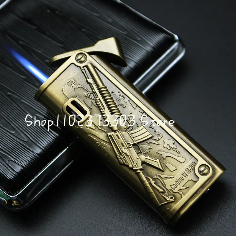 

High-end Business Leather Embossed Straight Into The Lighter Conventional Inflatable Windproof Point Cigar Pipe Lighter