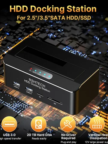RSHTECH USB 3.0 к SATA Адаптер корпуса док-станции для внешнего жесткого диска для твердотельного накопителя 2,5 дюйма/3,5 дюйма с устройством чтения карт SD/TF