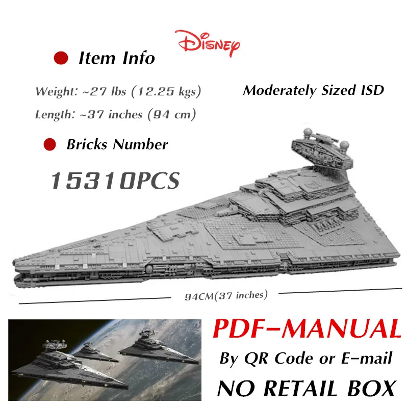 

Disney 15310PCS Imperial Stars Destroyer Space Wars Fighter Moderately Sized ISD MOC-9018 Building Blocks Bricks Toy Gift Kid