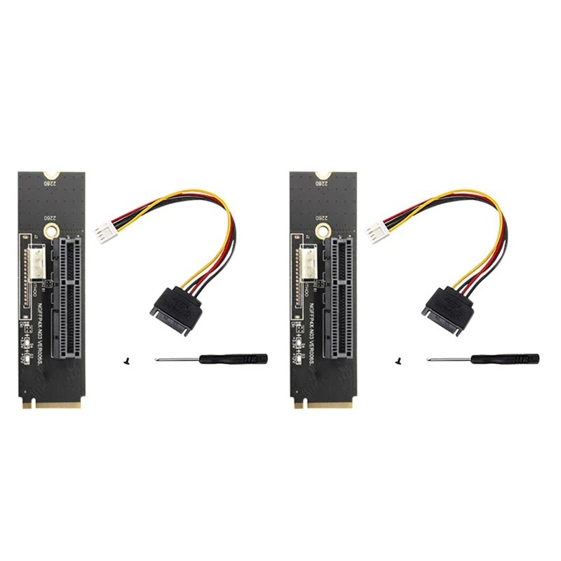 

2Pcs NGFF M2 to PCI-E 4X X1 Slot Riser Card M2 NVME to PCIe X4 Adapter with LED Voltage Indicator for BTC Miner Mining