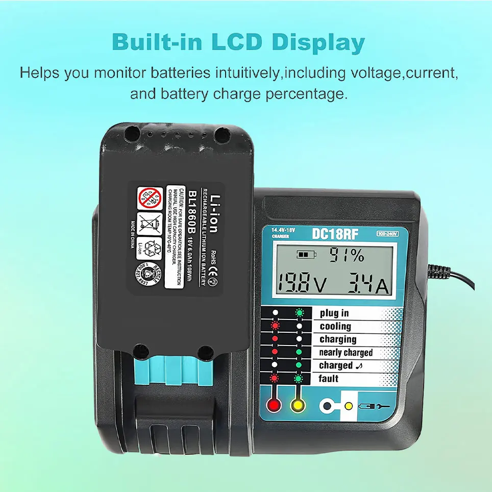 

2022 Battery charger compatible with Makita 3.5A DC18RC with LCD screen charging BL1830 BL1815 BL1430 BL1850 BL1840B