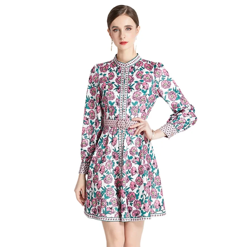 Simgent Mini Dress Korea Style 2022 Women Fashion Print Long Sleeve A Line Elegant Dresses Vestidos Robe Femme Jurken SG28244