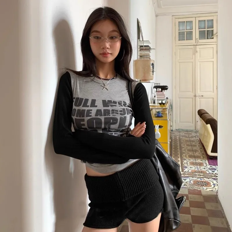 Tonngirls топы с готическим принтом и графическим женские лоскутные обтягивающие