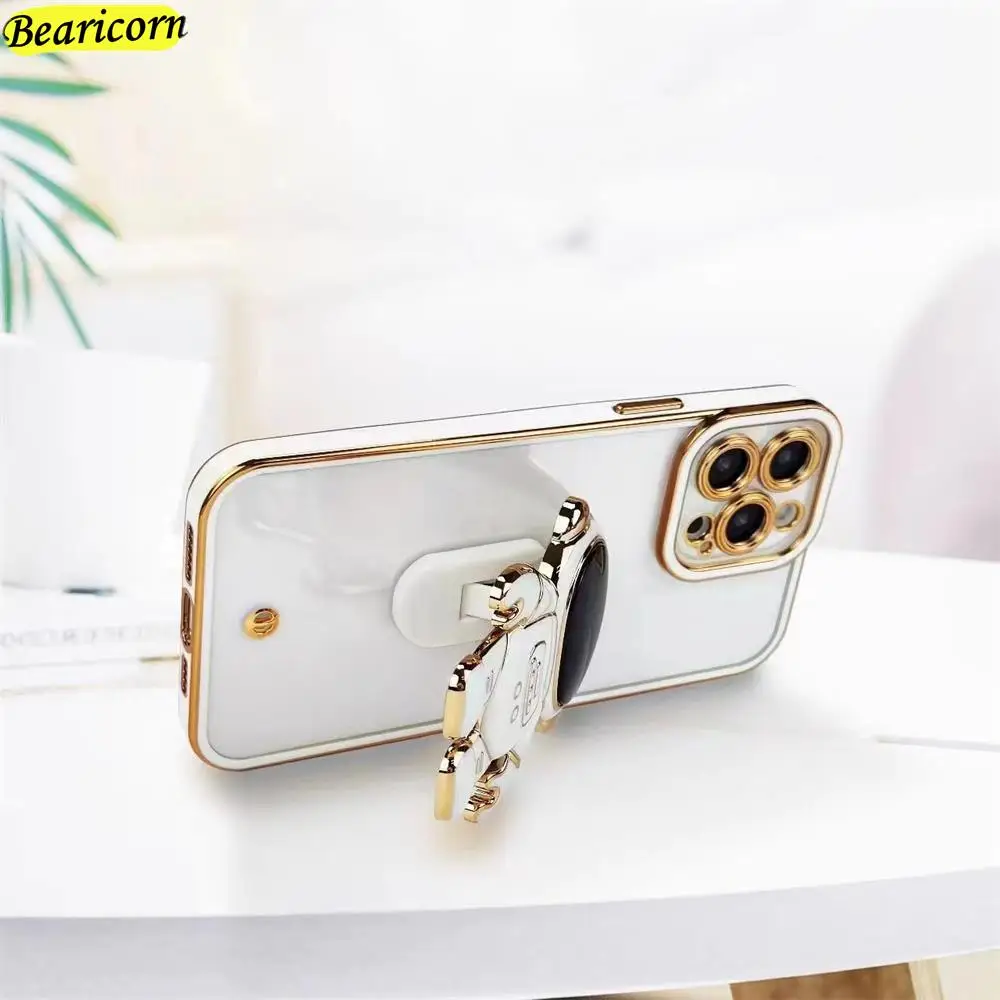 Plating Astronaut Stand Phone Case For Realme C11 C12 C15 C20A C21Y C25S C25 C31 C35 Q3i Q5 V13 5G V23 V25 Lens Protection Cover