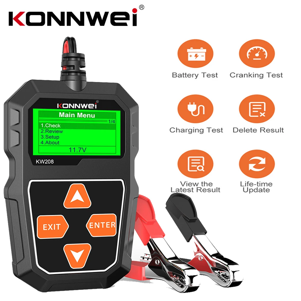 

KONNWEI KW208 Car Battery Tester 12V Motorcycle Battery Analyzer 100-2000 CCA Power Load Plug Charging Cranking System Test SUV