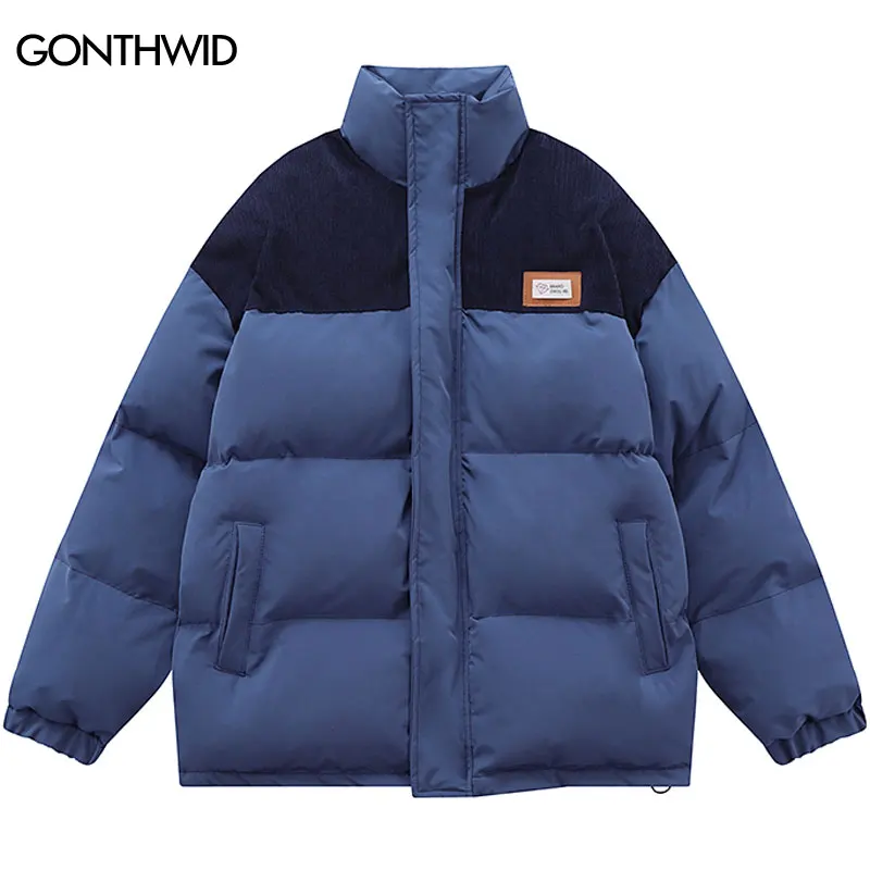 

Winter Jacket Men Parkas Streetwear Harajuku Embroidery Patchwork Thicken Warm Padded Bubble Coats Hip Hop Fashion Loose Jackets