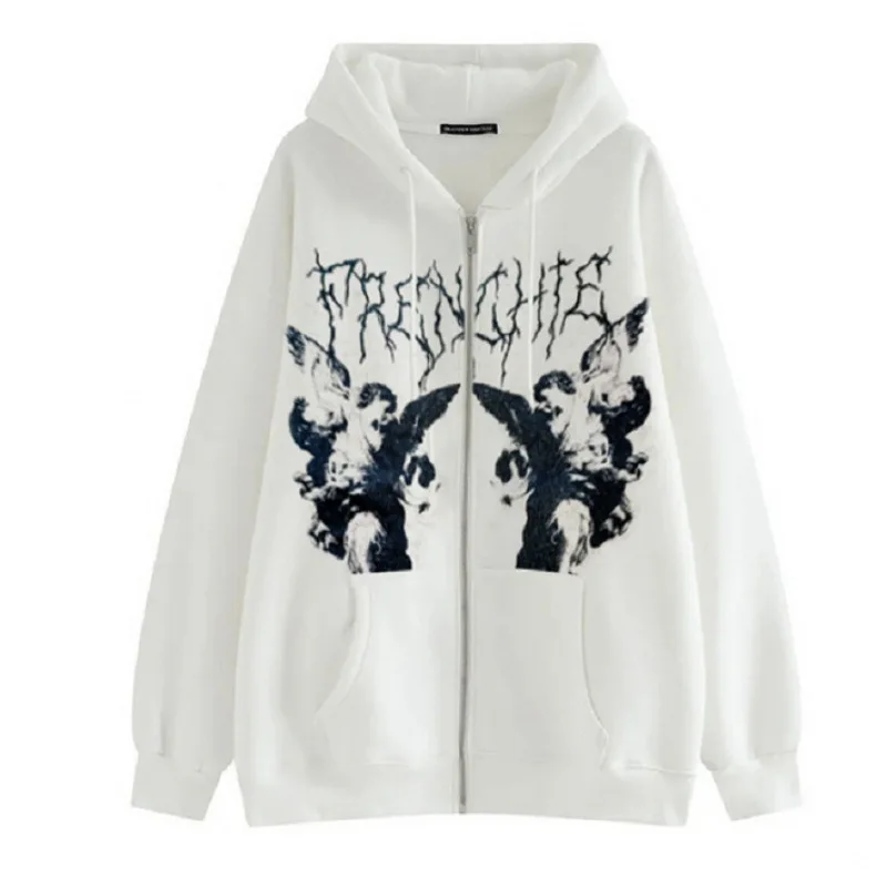 

Zip Up Hoodie Sweater Women Loose Street Print Sport Jacket Shirt Long Sleeve Autumn Winter Cardigan Y2K Jackets Vintage Clothes