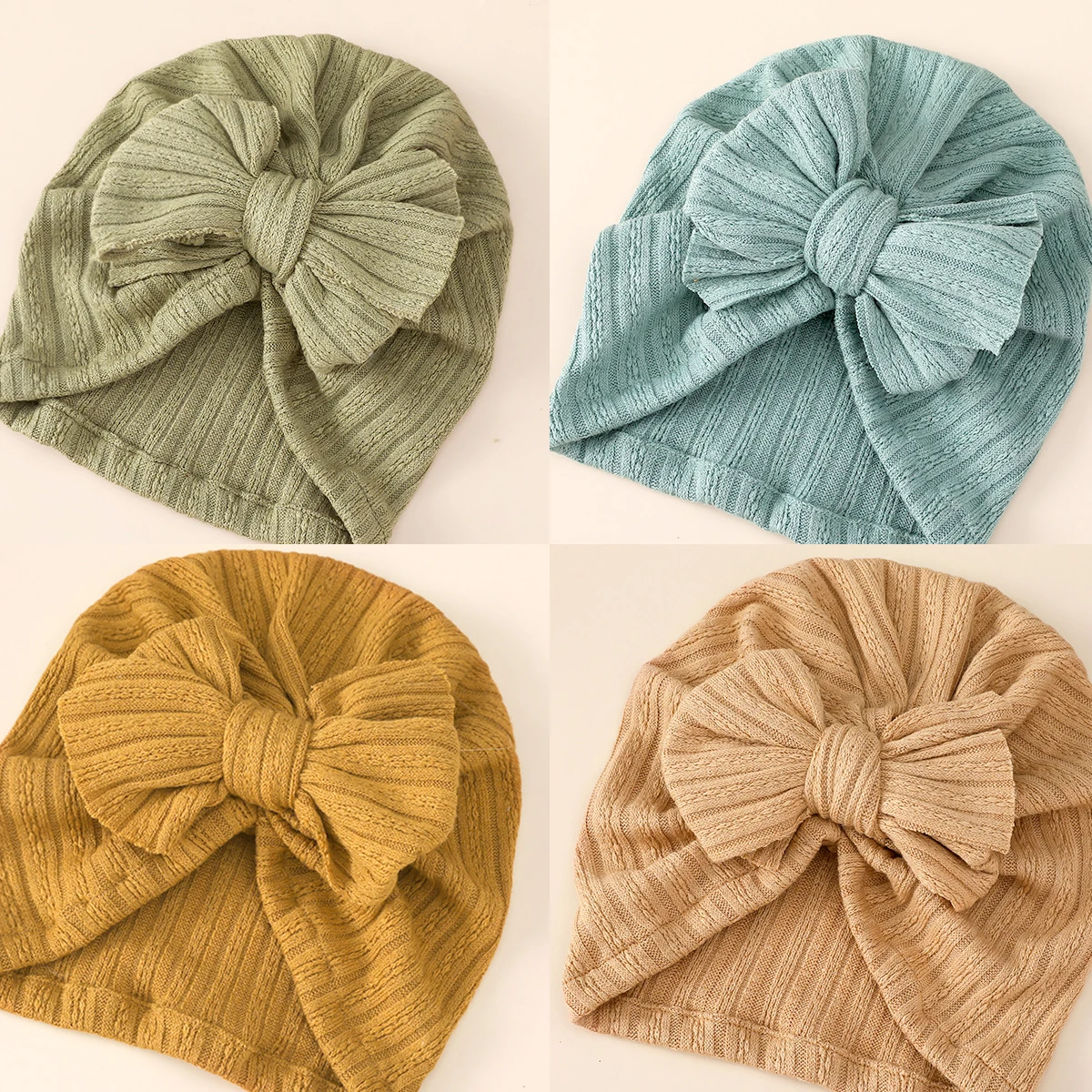 

New Striped Jacquard Knitted Beanie for Newborn Baby Turban Hat Big Bow Infant Bonnet Toddler Soft Warm Cap Headwear Skullies