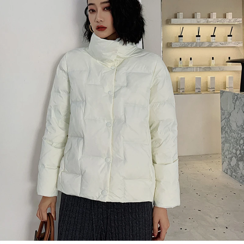 Korean Fashion Casual Padded Cotton Coats Stand Collar Single Breasted Loose Warm Jackets 2023 Fall Winter Solid Elegant Parkas