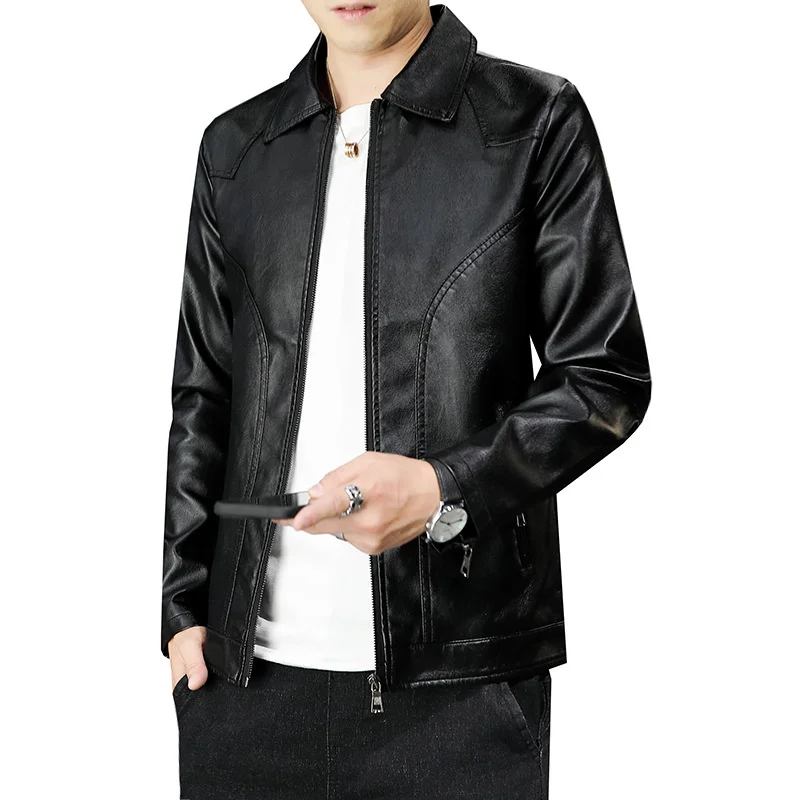 

Autumn Winter Casual Simple Lapel Slim Baseball Uniform Solid Color Leather M-4XL Men's Jacket