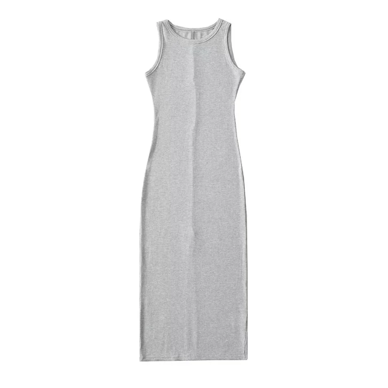 Длинное облегающее платье-футляр с круглым вырезом без рукавов